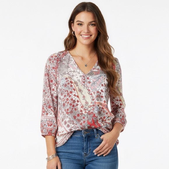 SUNDANCE Terreza Paisley Top women’s size Large (Petite) - Picture 1 of 7
